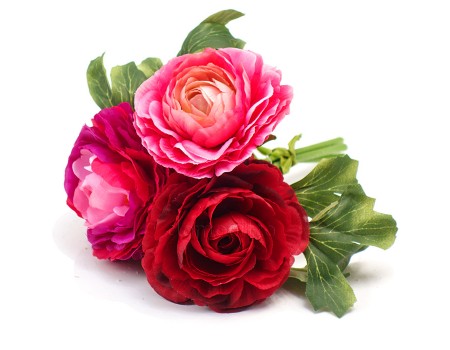 Букетик-бутоньерка "Ранункулюсы" розовый с красным, 19 см
