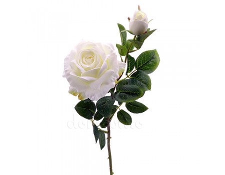 Роза искусственная с бутоном белая, 64 см