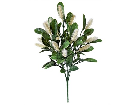 Кустик с темно-зелеными листьями и белыми соцветиями, 34 см