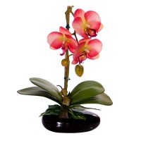 Искусственная орхидея в горшке красная, 24 см ✦ 10045