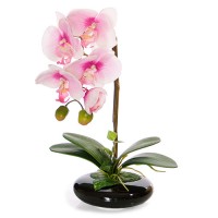 Искусственная орхидея в горшке белая, 25 см ✦ 10046