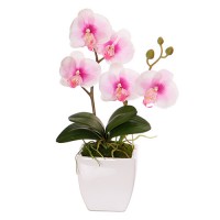 Искусственная орхидея в кашпо белая, 40 см ✦ 10047
