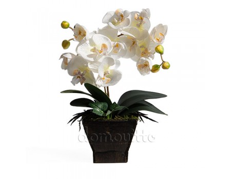 Искусственная орхидея в горшке белая, 33 см ✦ 10097