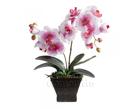 Искусственная орхидея в горшке розовая, 33 см