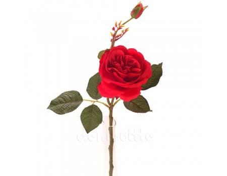 Роза искусственная с бутоном красная, 44 см