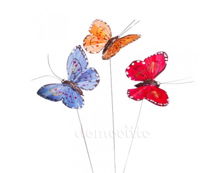 Набор из трех бабочек, 6хH11 см. Голубой, красный, оранжевый