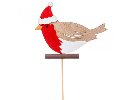 Птичка в шапке на вставке красная, 7 х 20 см