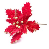 Цветок новогодний "Пуансетия с блестками", 20 см