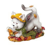 Фигурка осенняя "Котенок с листьями", 8х5,6х10 см
