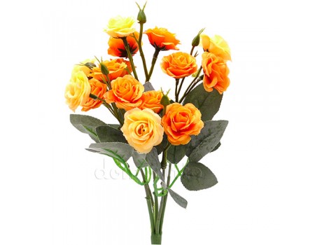 Искусственные розы букетик желт-оранж, 5 вет, 30 см ✦ 108435