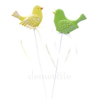 Птичка на вставке плоская, полирезин. Цвета: Желтый, Зеленый