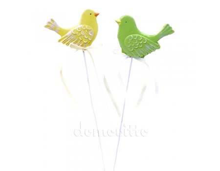 Птичка на вставке плоская, полирезин. Цвета: Желтый, Зеленый