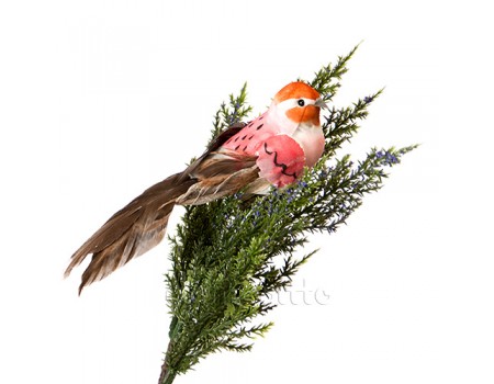 Птичка на прищепке большая розовая, 18 см
