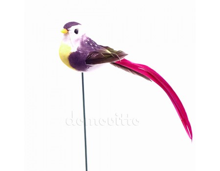 Птичка из перьев на вставке, 3х3хH14 см. Разные цвета