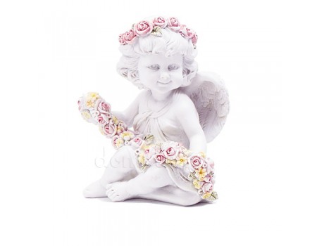 Фигурка декоративная "Ангелочек с цветочной гирляндой", 9х11 см